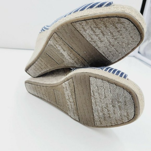 Toms Blue Striped Peep Toe Espadrille Wedge Sandal Size 7.5 - Picture 6 of 8